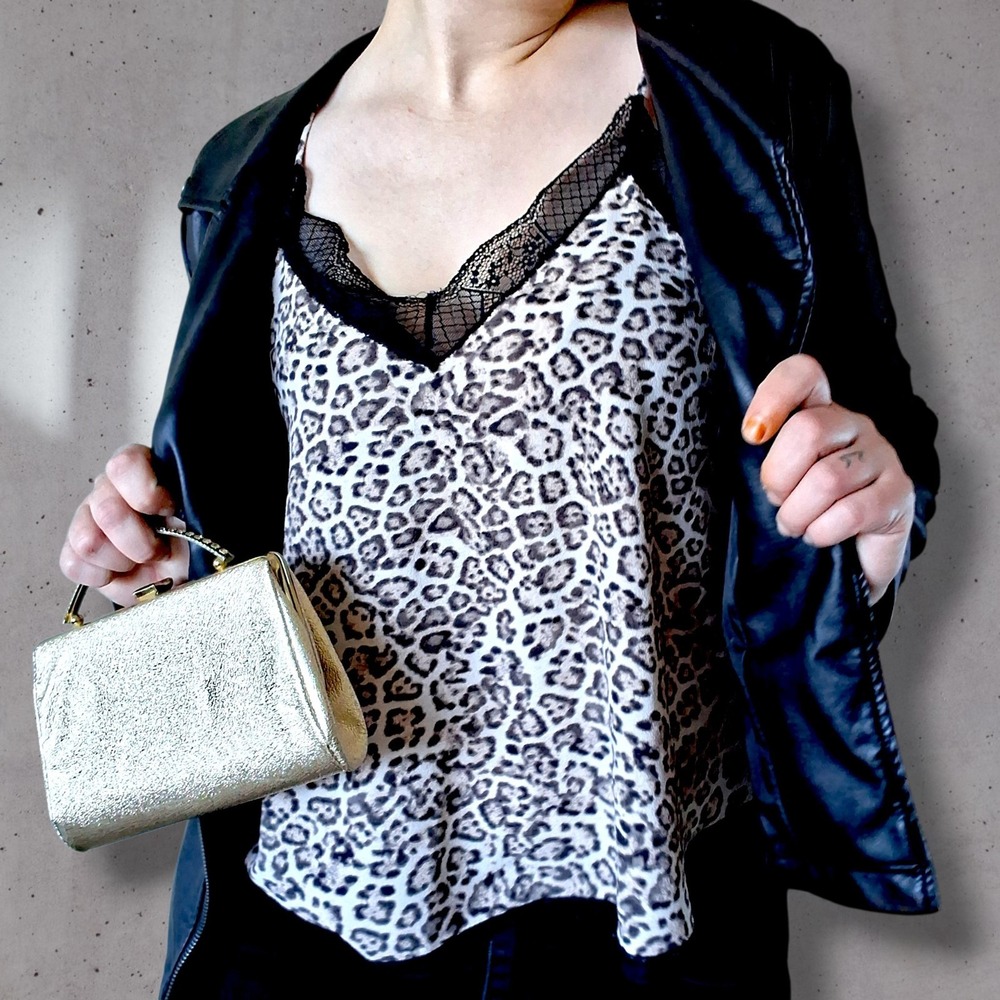 NWOT Leopard Animal Print Neutral Racerback Camisole Lace Sleeveless Blouse M